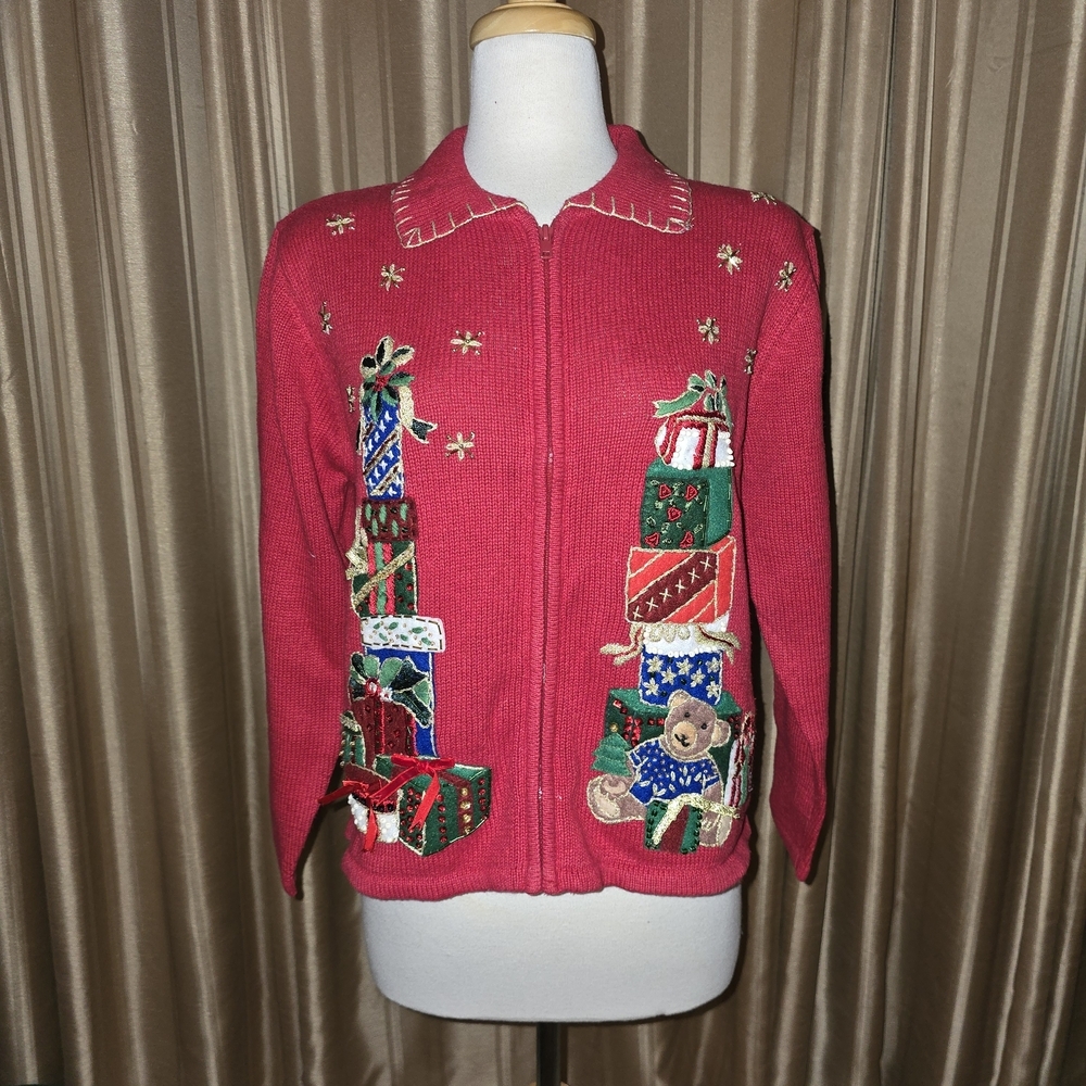 Star Blue Original Studio Festive Red Women's Cardigan Sweater Size Medium
